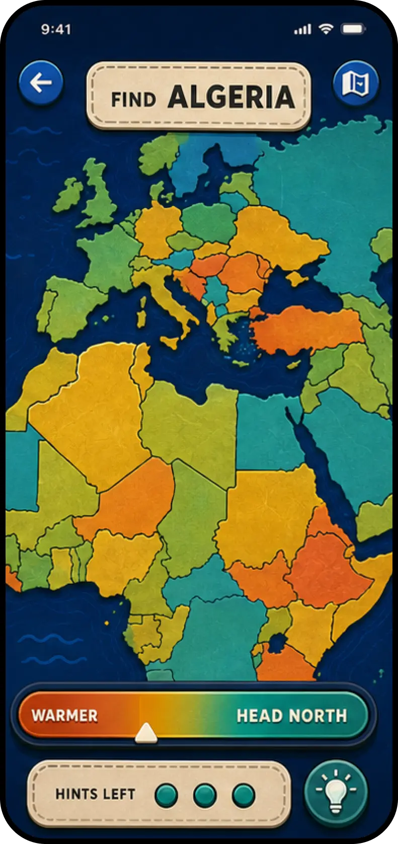WorldHop map hunt screen
